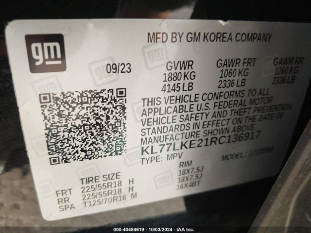 KL77LKE21RC136917 Chevrolet Trax Fwd Activ
