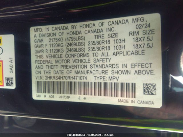 2HKRS4H70RH471074 Honda Cr-v Ex-l Awd