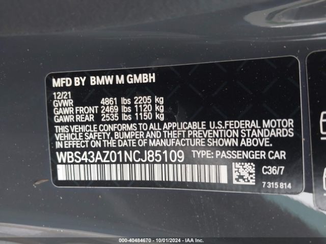 WBS43AZ01NCJ85109 BMW M4 Competition Xdrive