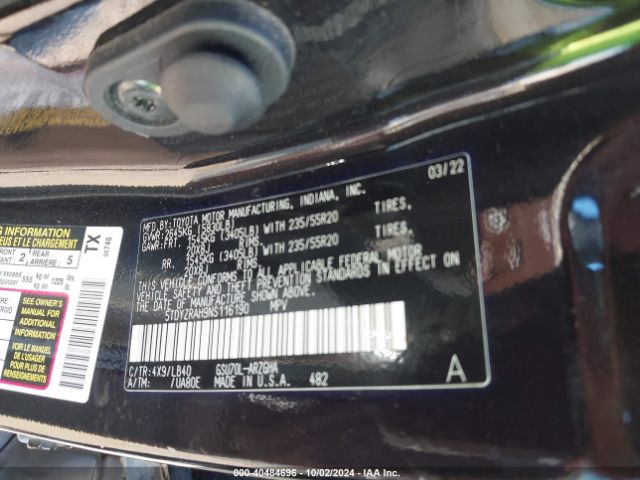5TDYZRAH9NS116190 Toyota Highlander Limited