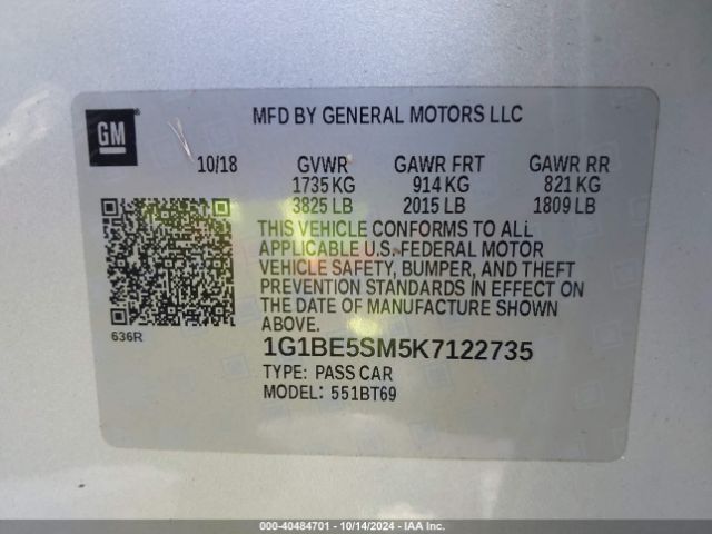 1G1BE5SM5K7122735 Chevrolet CRUZE LT