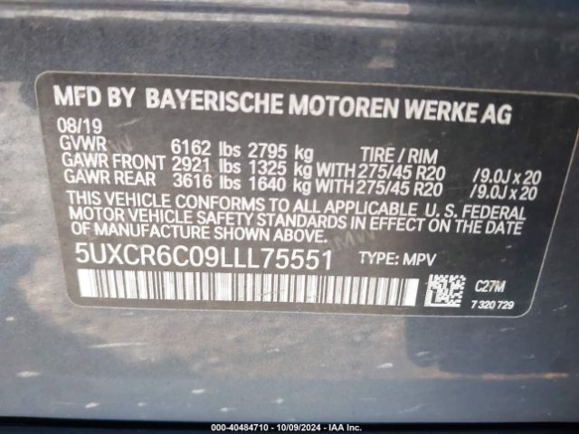 5UXCR6C09LLL75551 BMW X5 Xdrive40i
