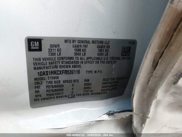 1GKS1HKCXFR539116 GMC Yukon Xl 1500 Slt
