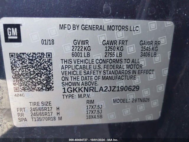 1GKKNRLA2JZ190629 GMC Acadia Sle-1