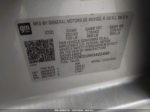 3GCUYDED1MG422440 Chevrolet Silverado 1500 4wd  Short Bed Lt