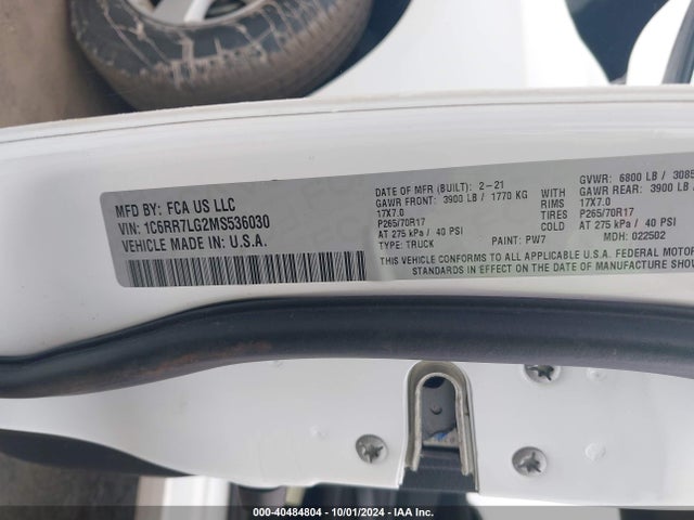 RAM 1500 Classic Slt  4x4 5'7 Box 2021 1C6RR7LG2MS536030 Image 9