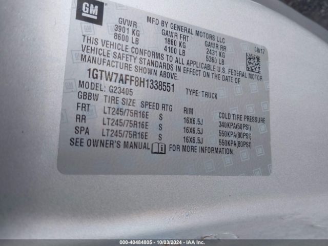 1GTW7AFF8H1338551 GMC Savana 2500 Work Van