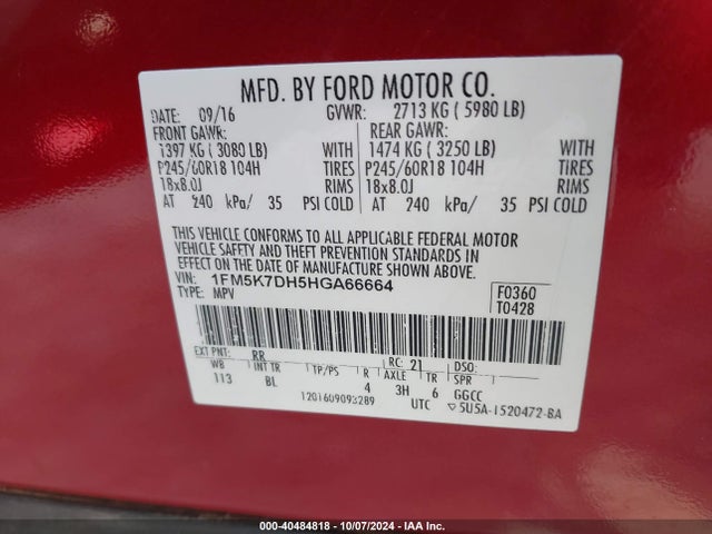 Ford EXPLORER XLT 2017 1FM5K7DH5HGA66664 Image 9