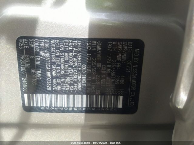 JN8AT3CA1MW023828 Nissan Rogue Sl Fwd