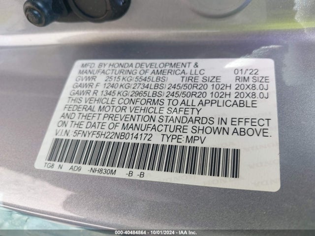 Honda Pilot 2wd Special Edition 2022 5FNYF5H22NB014172 Image 9