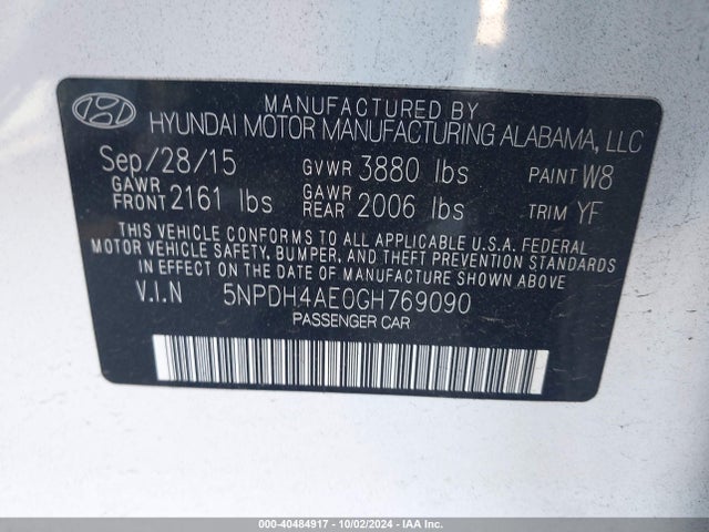 Hyundai ELANTRA SE 2016 5NPDH4AE0GH769090 Image 9