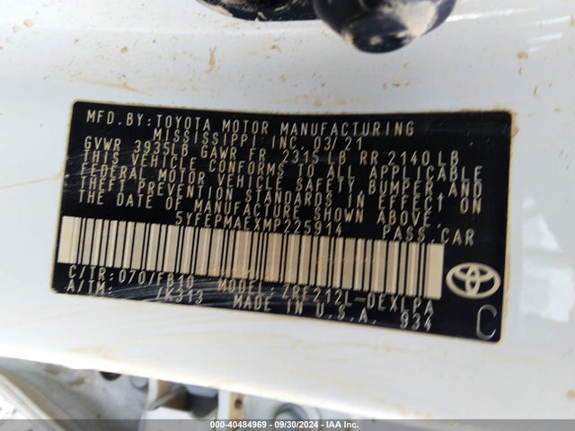 Toyota COROLLA LE 2021 5YFEPMAEXMP225914 Image 9