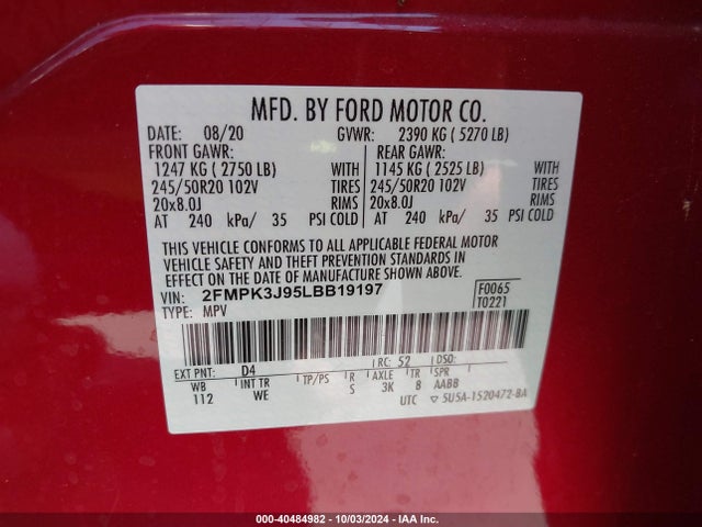 Ford Edge St Line 2020 2FMPK3J95LBB19197 Image 9