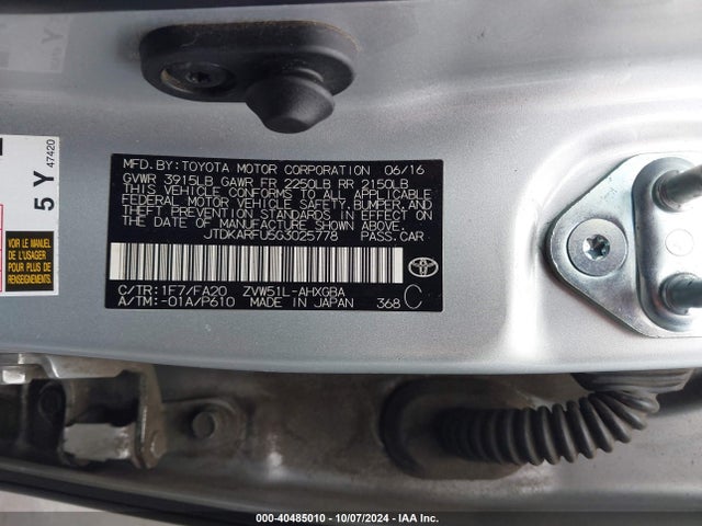 JTDKARFU5G3025778 Toyota Prius Three