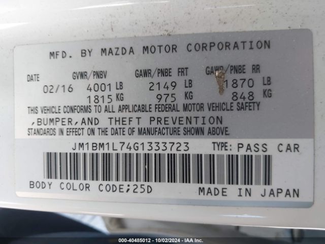 JM1BM1L74G1333723 Mazda Mazda3 I Touring