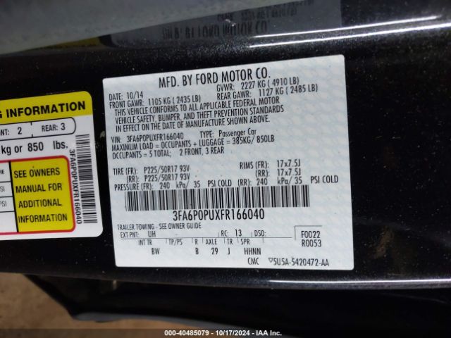 3FA6P0PUXFR166040 Ford Fusion Energi Se Luxury