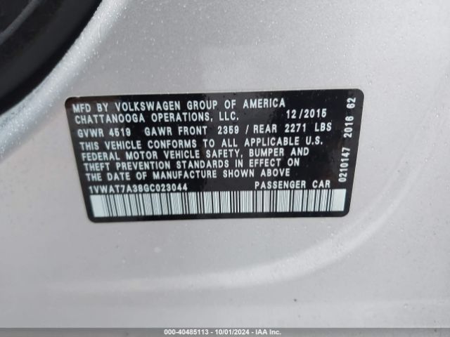 1VWAT7A38GC023044 Volkswagen Passat 1.8t S