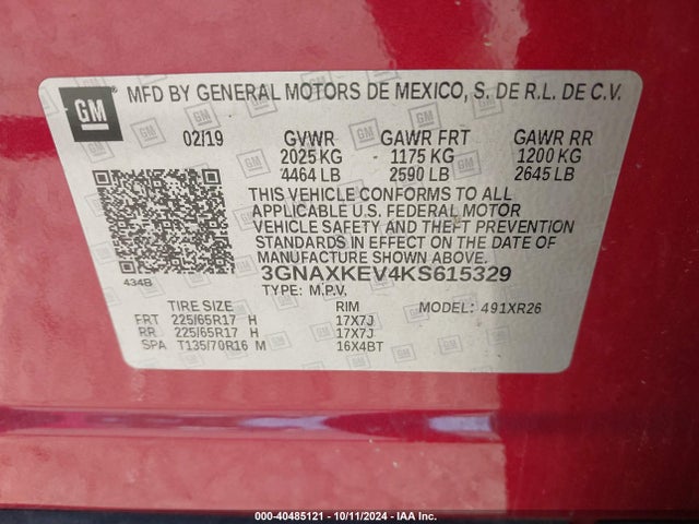 3GNAXKEV4KS615329 Chevrolet EQUINOX LT