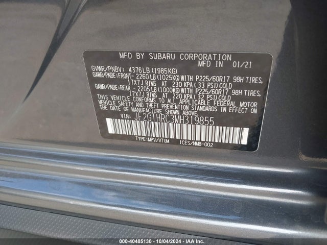 JF2GTHRC3MH319855 Subaru Crosstrek Sport