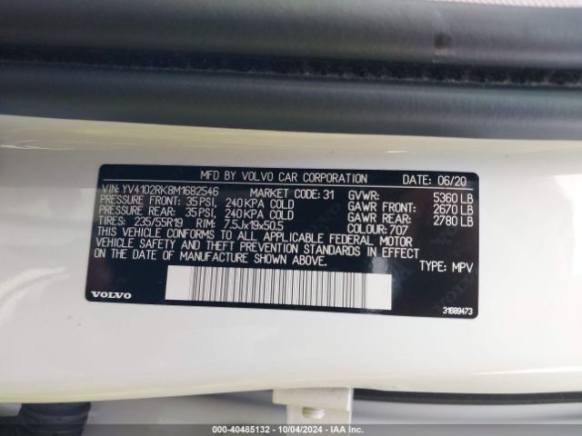 YV4102RK8M1682546 Volvo Xc60 T5 Momentum