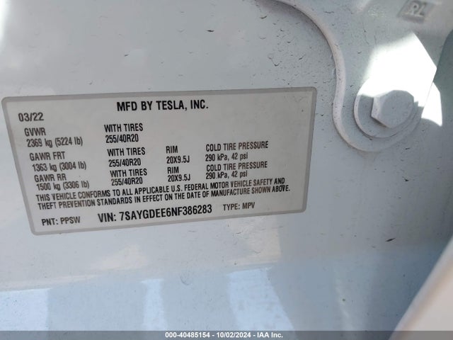2022 TESLA MODEL Y 7SAYGDEE6NF386283 Photo 8