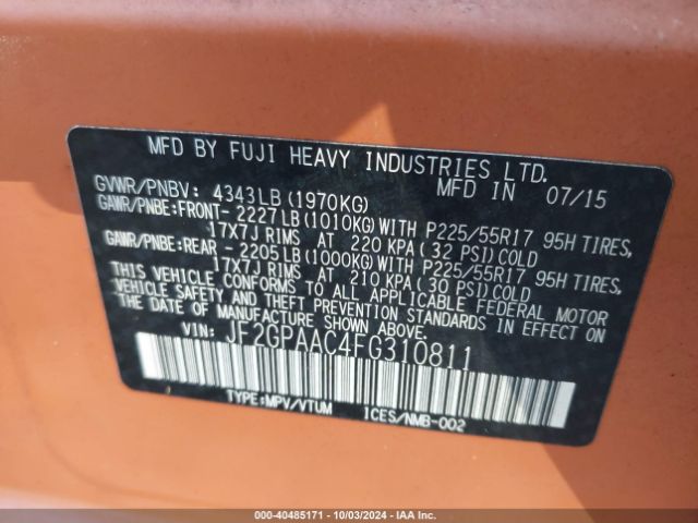 JF2GPAAC4FG310811 Subaru Xv Crosstrek 2.0i
