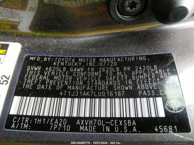 4T1J31AK7LU016187 Toyota Camry Se Hybrid