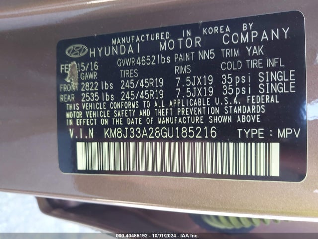 Hyundai Tucson Limited 2016 KM8J33A28GU185216 Image 9
