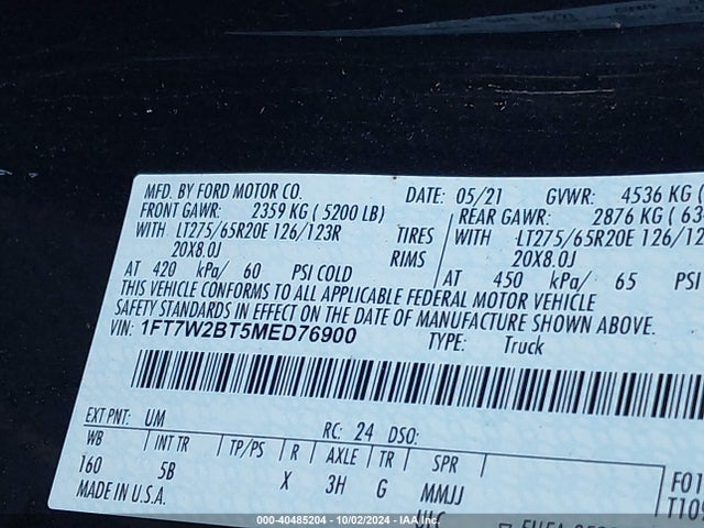 Ford F-250 Lariat 2021 1FT7W2BT5MED76900 Image 9