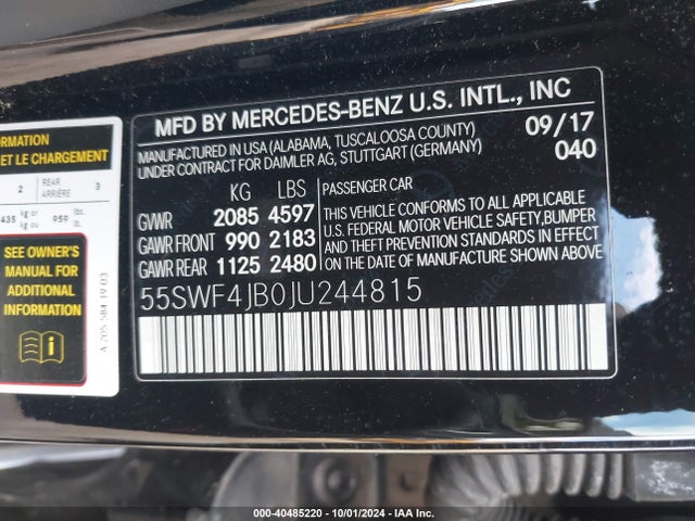 55SWF4JB0JU244815 Mercedes-Benz C 300