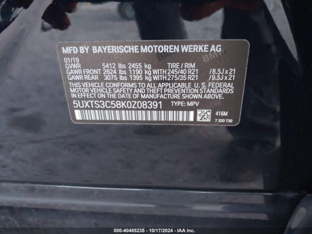 5UXTS3C58K0Z08391 BMW X3 M40i