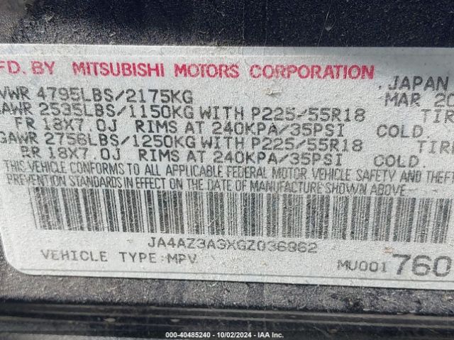JA4AZ3A3XGZ036962 Mitsubishi Outlander Sel