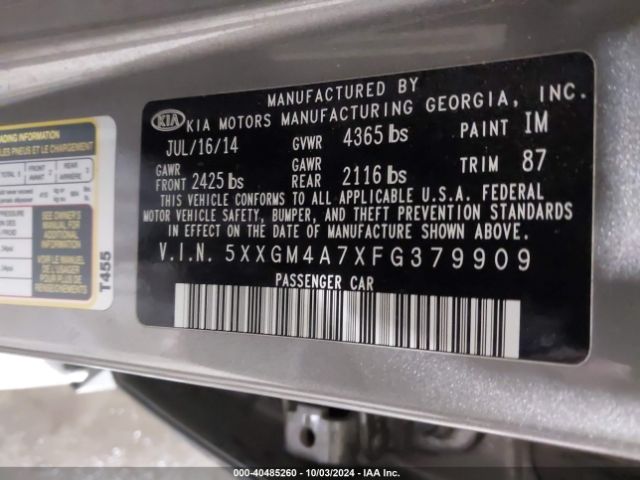5XXGM4A7XFG379909 KIA Optima Lx