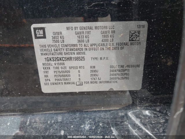 1GKS2GKC5HR198525 GMC Yukon Xl Slt