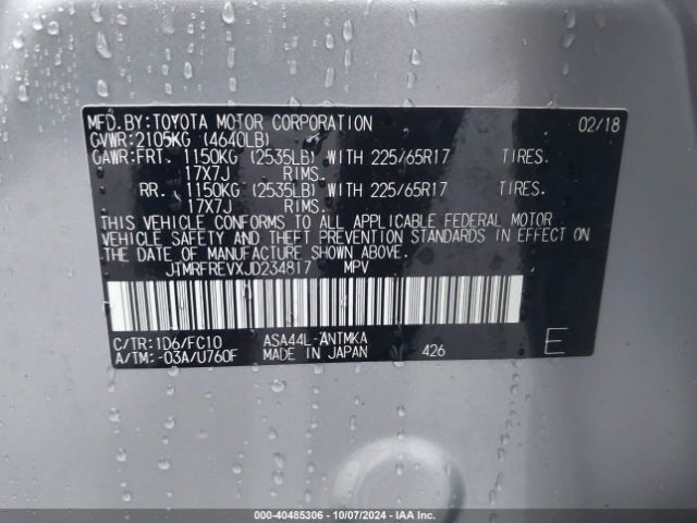 JTMRFREVXJD234817 Toyota Rav4 Xle