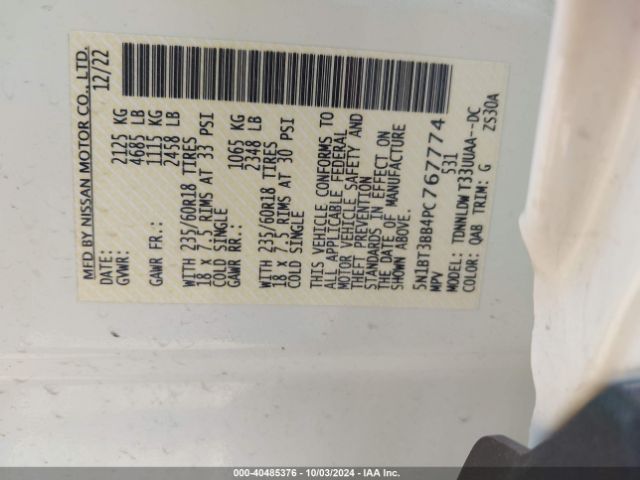 5N1BT3BB4PC767774 Nissan Rogue Sv Intelligent Awd