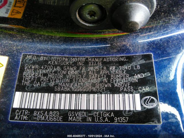 58ABK1GG6GU016321 Lexus ES 350