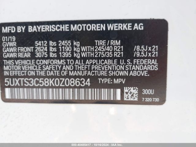 5UXTS3C58K0Z08634 BMW X3 M40i