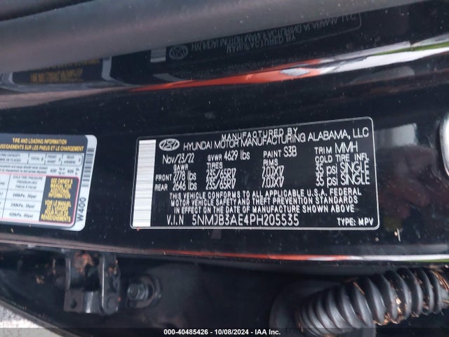 5NMJB3AE4PH205535 Hyundai gdi theta iii