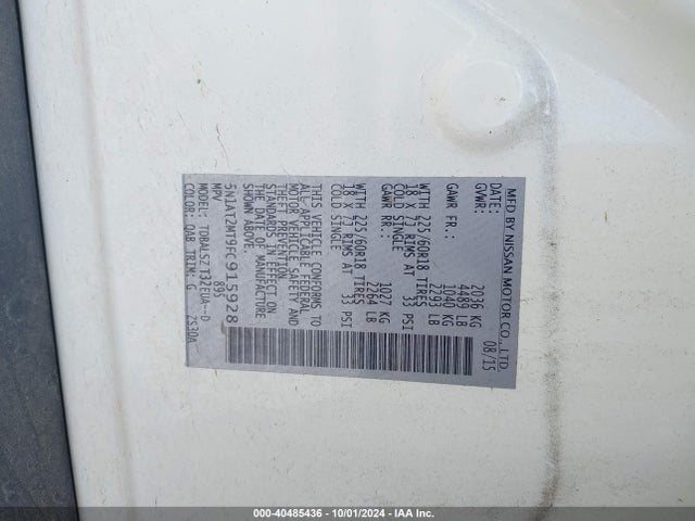 Nissan Rogue Sl 2015 5N1AT2MT9FC915928 Image 9