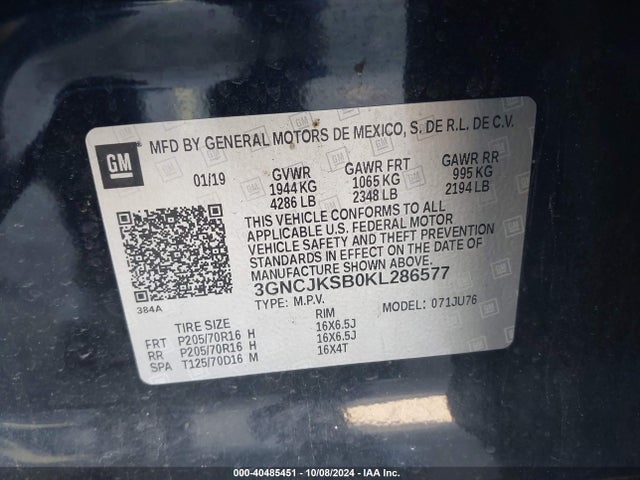Chevrolet TRAX LS 2019 3GNCJKSB0KL286577 Image 9