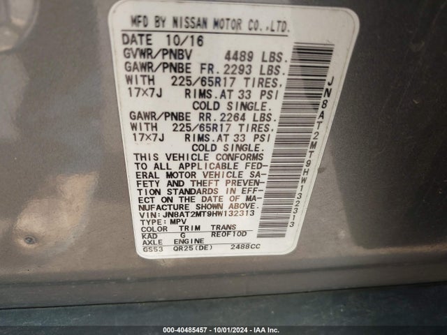 Nissan ROGUE SV 2017 JN8AT2MT9HW132313 Image 9