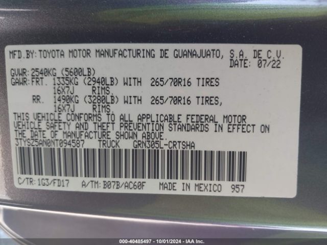 3TYSZ5AN0NT094587 Toyota Tacoma Trd Off Road