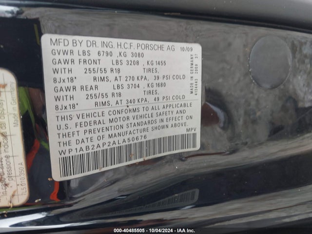 2010 PORSCHE CAYENNE WP1AB2AP2ALA50676 Photo 8