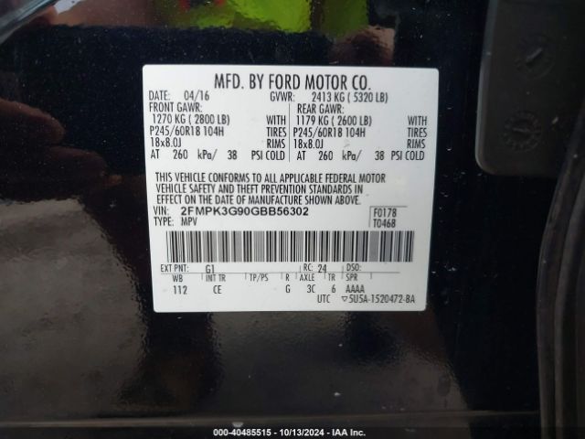 2FMPK3G90GBB56302 Ford EDGE SE