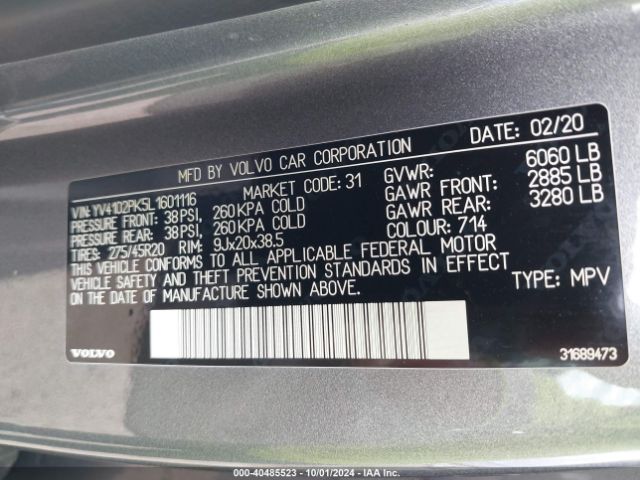 YV4102PK5L1601116 Volvo Xc90 T5 Momentum 7 Passenger