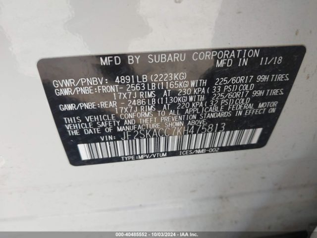 JF2SKACC7KH475813 Subaru Forester