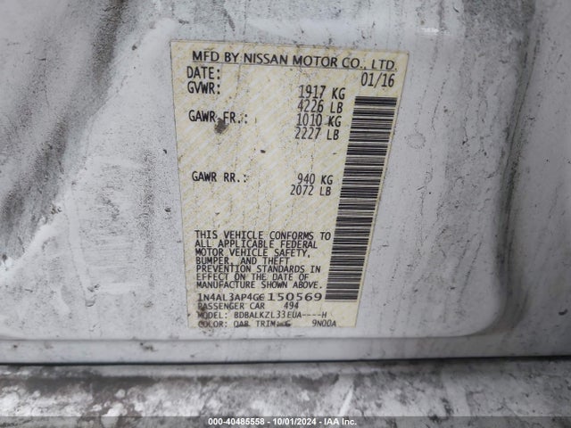 Nissan Altima 2.5 Sv 2016 1N4AL3AP4GC150569 Image 9