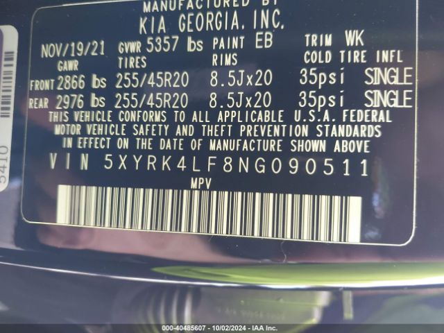 5XYRK4LF8NG090511 KIA Sorento Sx Prestige