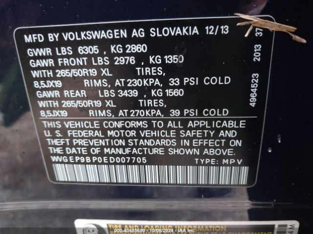 2014 VOLKSWAGEN TOUAREG WVGEP9BP0ED007705 Photo 8